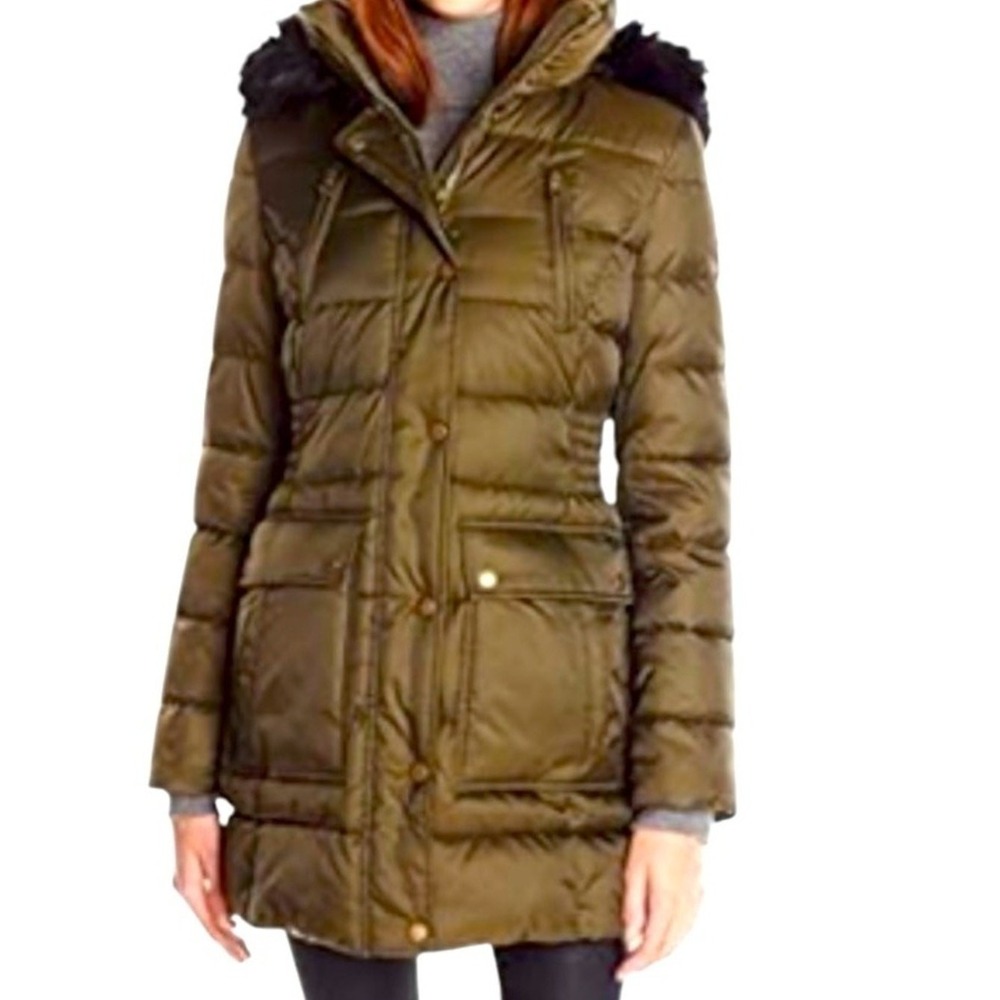 Halifax Traders Womens‎ Snow Puffer Coat Faux Fur Hood Green Medium Parka Jacket